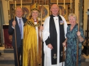 Bishop Jo, Revd John Morris and The Bourne churchwardens Keith and MichÃ¨le